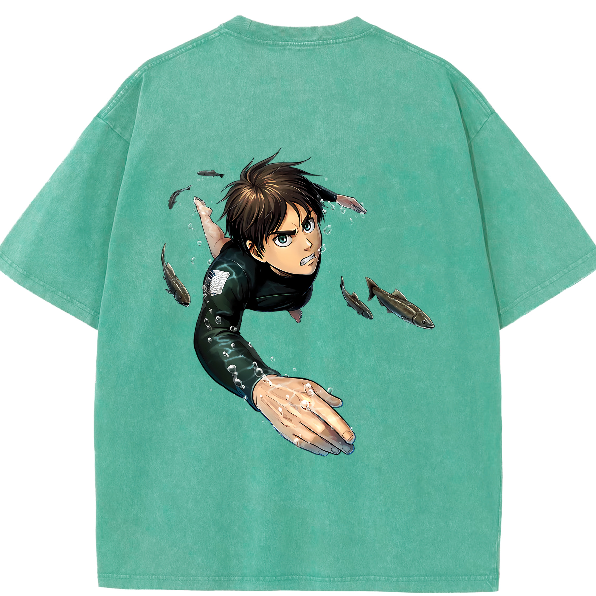 （画像用） 進撃の巨人 エレン･イェーガー Attack on Titan Eren Jäger 綿100% ヴィンテージ風 半袖Tシャツ（背面プリント）